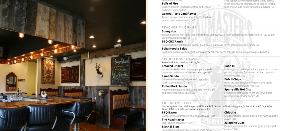 Headmasters Pub Menu